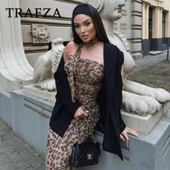 cold weather outfits JazzHer 2024 Spring Summer Streetwear LEOPARD Print Women Suits Fashion Strapless Sleeveless Tops+Chic Elegant Pencil Long Skirts