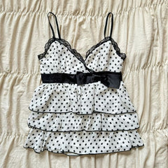 JazzHer Sweet Girl Camis Lace Korea Kawaii Loose Polka Dot Sexy Bow Harajuku Women Clothing Aesthetic Tank Top Femme Grunge Y2k Crop Top