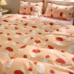JazzHer Cute Cartoon Duvet Cover Set Kids Adult Twin Queen Size Girls Boys Flat Sheet Pillowcase No Filler Soft Home Decor Bedding Set