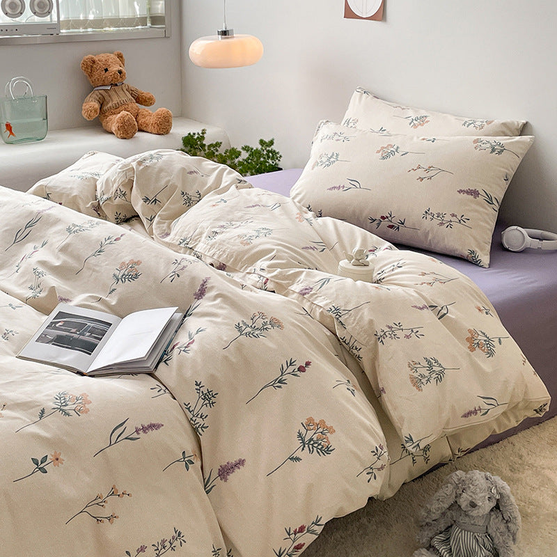 JazzHer Cotton Bedding Set Floral Rabbit Ins No Filler Duvet Cover Flat Sheet Pillowcase Full King Size Soft BedSpread Home Textile