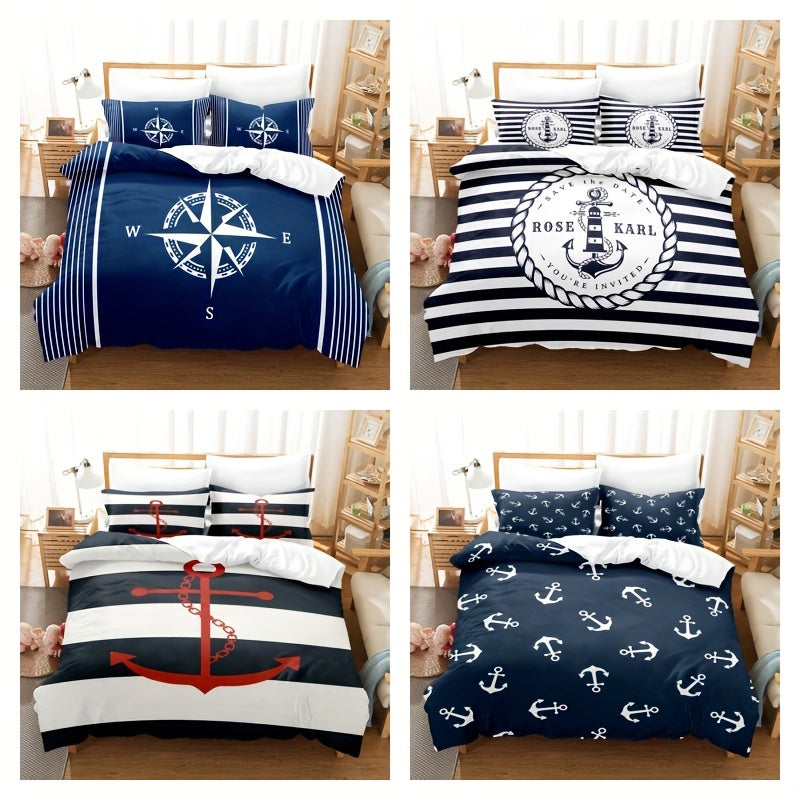 JazzHer 3pcs Duvet Cover Set, Digital Printing Ship's Anchor Bedding Set, Soft Comfortable Duvet Cover, For Bedroom, Guest Room