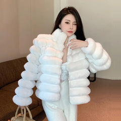 cold weather outfits JazzHer Winter Fashionable French Style Elegant Slimming Faux Fur Jacket For Women Cropped Top Coat Of Genuine Leather For Socializing