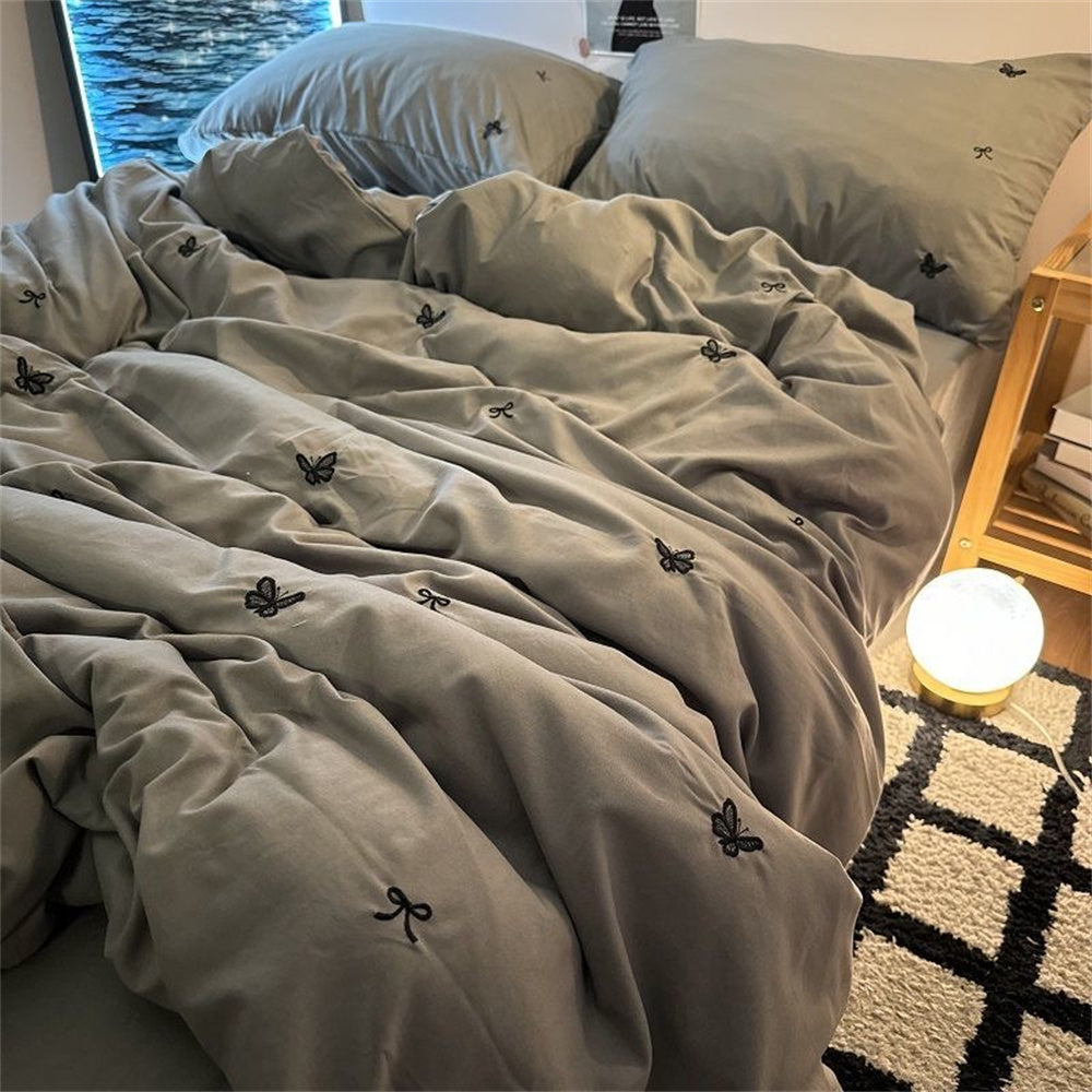 JazzHer Ins Style Embroidered Butterfly Bedding Sheet Nordic Duvet Cover Set Home Luxury No Filling Bedding Set Comfortable Bedspread