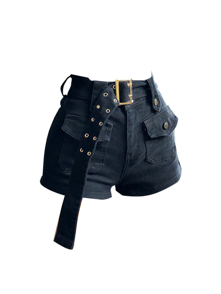 christmas outfit JazzHer Vintage Women's Denim Shorts Hight Waisted Y2k Casual Jeans Cargo Pants Gothic Black Hot Short Jeans With Belt 2025 Summer New