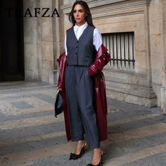 cold weather outfits JazzHer 2024 Autumn Winter Women Office Lady Solid Suits Fashion Sashes Sleeveless Single Breasted Vests+High Waist Ladies Pants