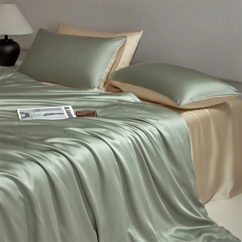 JazzHer Four piece set of natural silk solid color bedding, ice silk smooth nude sleeping bedding