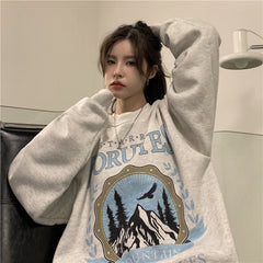 JazzHer Vintage Mountains Graphic Oversized Sweatshirt