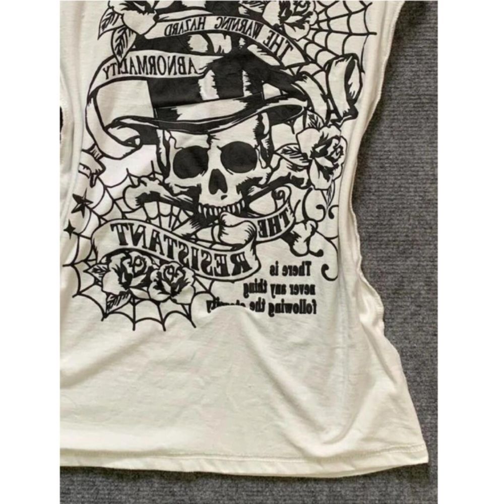 JazzHer Punk T Shirts Vintage Clothes Women 90s Top Summer Slim Gothic Streetwear Hip Hop White Tees Shirt Harajuku Skull Femme Y2K Tops