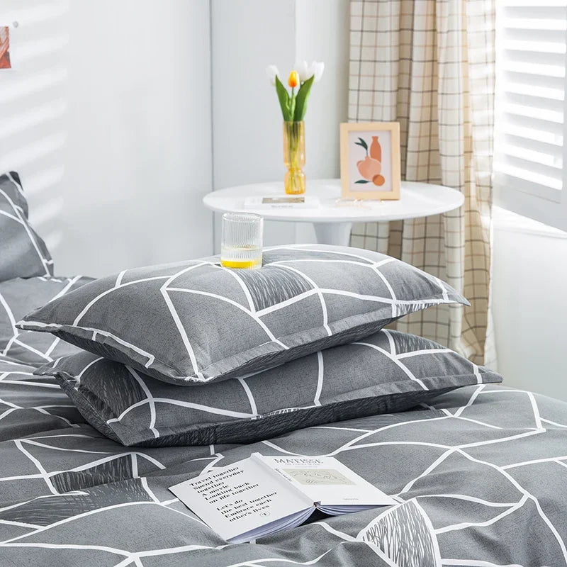 JazzHer Grey Geometric Pattern Duvet Cover Four set series for Adults Teens Polyester Bedding Set with Zip Closure Comforter Covers