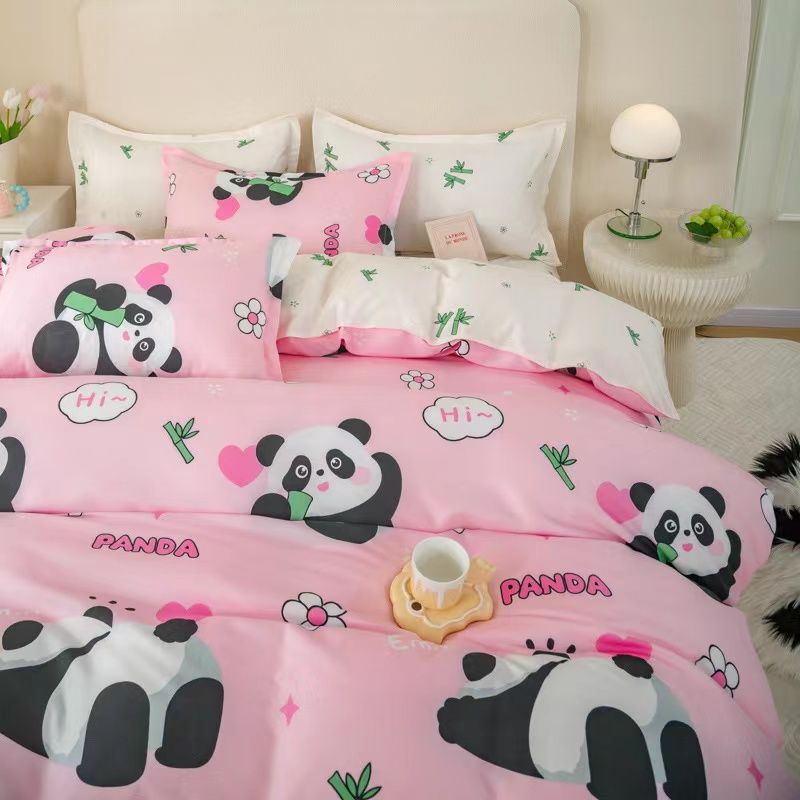 JazzHer Cute Rabbit Bedding Set No Filling Pink Blue Boys Girls Favorite Single Double Duvet Cover Flat Sheet Pillowcase Kit New 2024