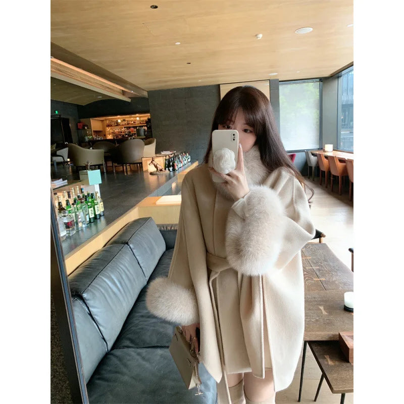 cold weather outfits JazzHer 2024 Autumn/Winter New Year Fox Fur Double-Sided Sheepskin Overcoat Women's Sheep Woolen Leather Jacket