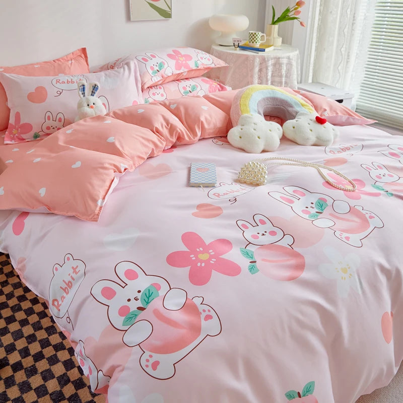 JazzHer Bedding Set for Girl Boy Bedroom KIDS Modern Comforter Duvet Cover Flat Sheet Pillowcase  Home Textile Soft Bed Linen