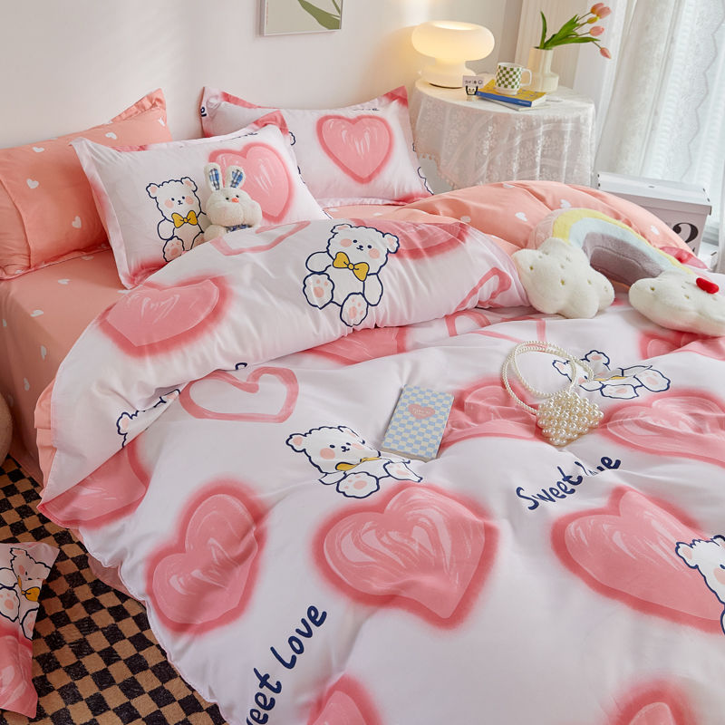 JazzHer Spring Bedding Set Fashion Cartoon Kids Single Double Queen Size Flat Sheet Duvet Cover Pillowcase Bed Linens Home Textile