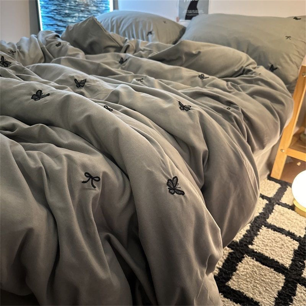 JazzHer Ins Style Embroidered Butterfly Bedding Sheet Nordic Duvet Cover Set Home Luxury No Filling Bedding Set Comfortable Bedspread