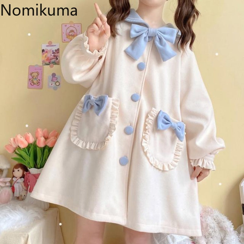 JazzHer Japanese Sweet Woolen Coat Sailor Collar Cute Outwear Lolita Style 2025 Ropa Mujer Thicked Fashion Jackets Tops Winter Clothes