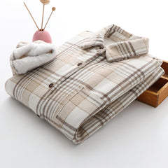 JazzHer Warm Woolen Coat With Thick Plaid Shirt