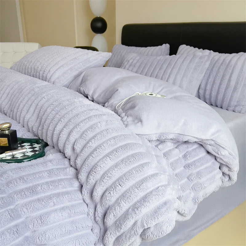 JazzHer Winter Thickened Plush Warm Duvet Cover Set Solid Color Luxury High Quality Quilt Cover Sheet Pillowcase 4pcs Queen Bedding Set