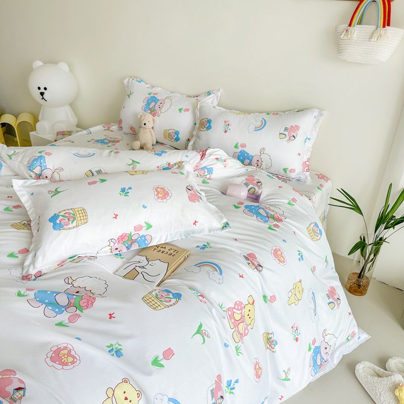 JazzHer Lucky Dog Bedding Set Cute Cartoon No Filler Twin Full Size Duvet Cover Flat Sheet Pillowcase Fashion Girls Boys New Bed Linen