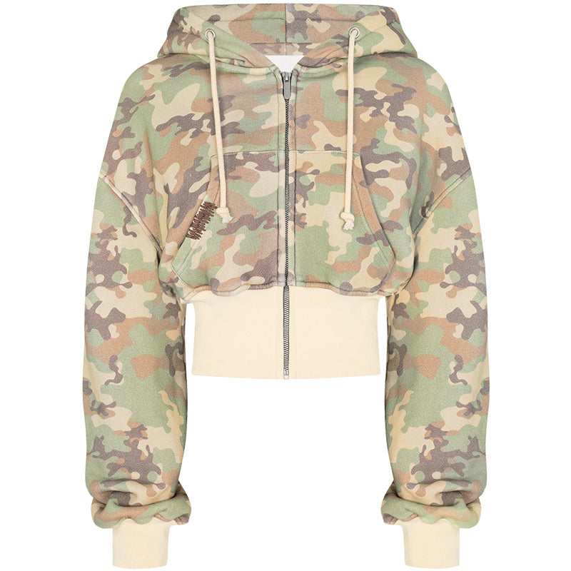 JazzHer Women's 2-piece tailored camouflage hoodie sweatpants Casual long-sleeved zipper jacket Hip Hop Sweatshirt Sports Y2K sweatwear