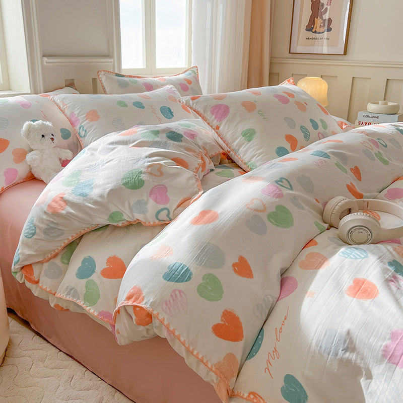 JazzHer Kawaii Rabbit Bedding Set Bed Flat Sheet Pillowcase Twin Full Queen Cartoon Bed Linen Kids Girls Duvet Cover Set No Filler