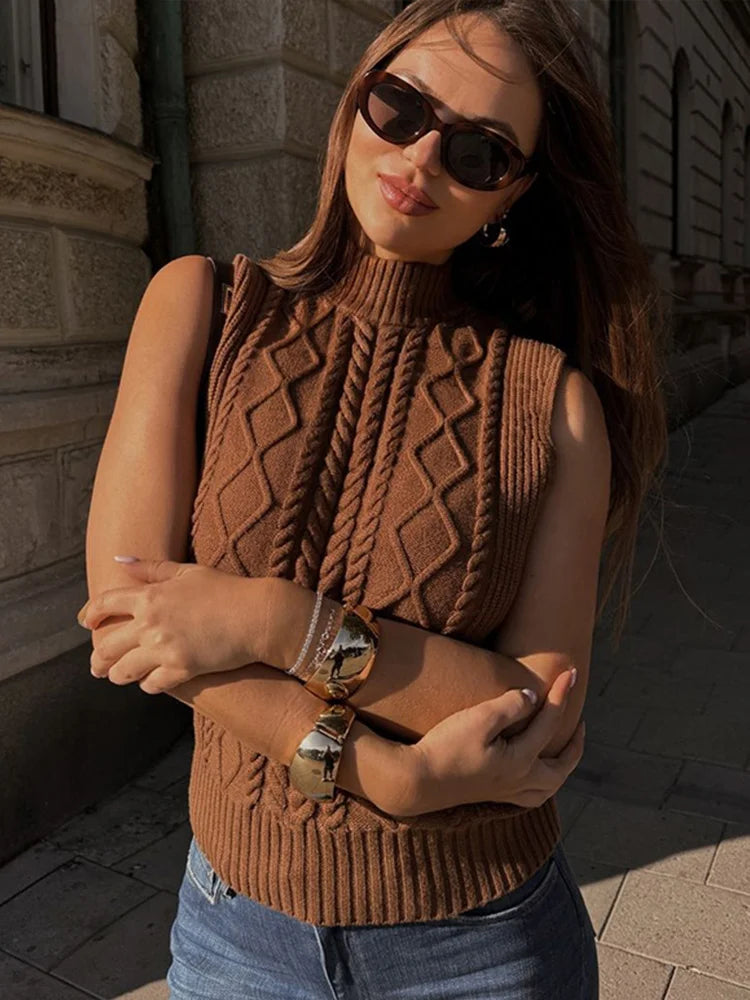 thanksgiving outfit JazzHer Casual Knitted Women Waistcoat Turtleneck Sleeveless Knitting Solid Tank Top Female 2024 Autumn Fashion Minimalism Lady Vests