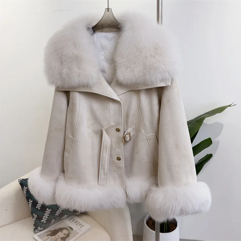 cold weather outfits JazzHer 2024 Winter New Style Whole Leather Fox Fur Jacket Women's Youth Petite Cropped Fashionable Fur Sweater Coat