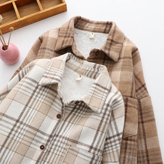 JazzHer Warm Woolen Coat With Thick Plaid Shirt