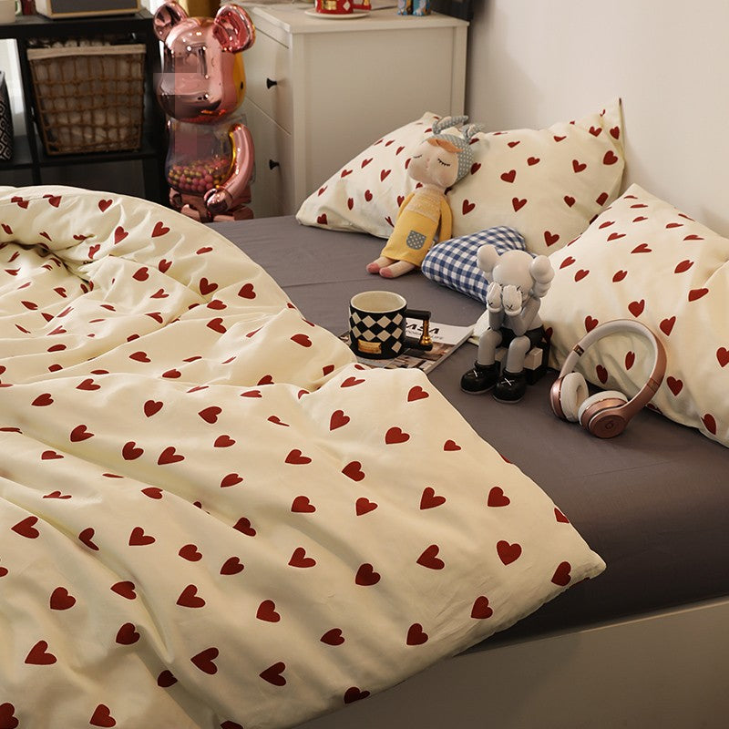 JazzHer Cute Cartoon Bedding Set Ins Style Duvet Cover Without Comforter Pillowcases Flat Sheet New Arrival Soft Bed Linens