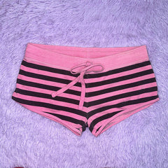 JazzHer Punk Straps Striped Women's Shorts Gothic Sexy Slim Retro Harajuku Streetwear Aesthetic Pink Casual Y2K Clothes Cute Mini Shorts