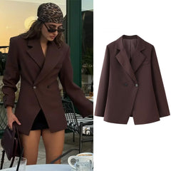 JazzHer Women Elegant Solid Slim Office Lady Blazer Coats Long Sleeve Lapel Button Fashion Lapel Suit Jacket Chic Female Streetwear