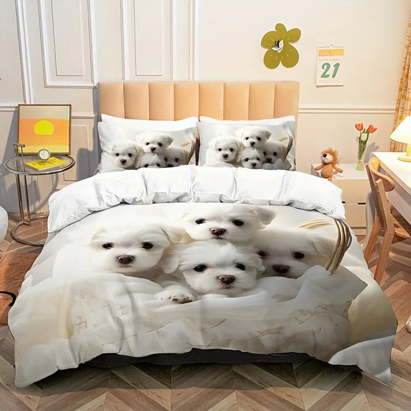 JazzHer 3PCS 100% Polyester Ultra-Soft 3D Dog Print Duvet Cover Set - Cozy Patchwork Bedding for Bedrooms & Guest Rooms-(1 Duvet Cover)