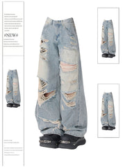 christmas outfit JazzHer Women Blue Baggy Ripped Jeans Vintage Cowboy Pants Harajuku Wide Leg Denim Trousers Y2k Trashy Japanese 2000s Style Clothes 2025