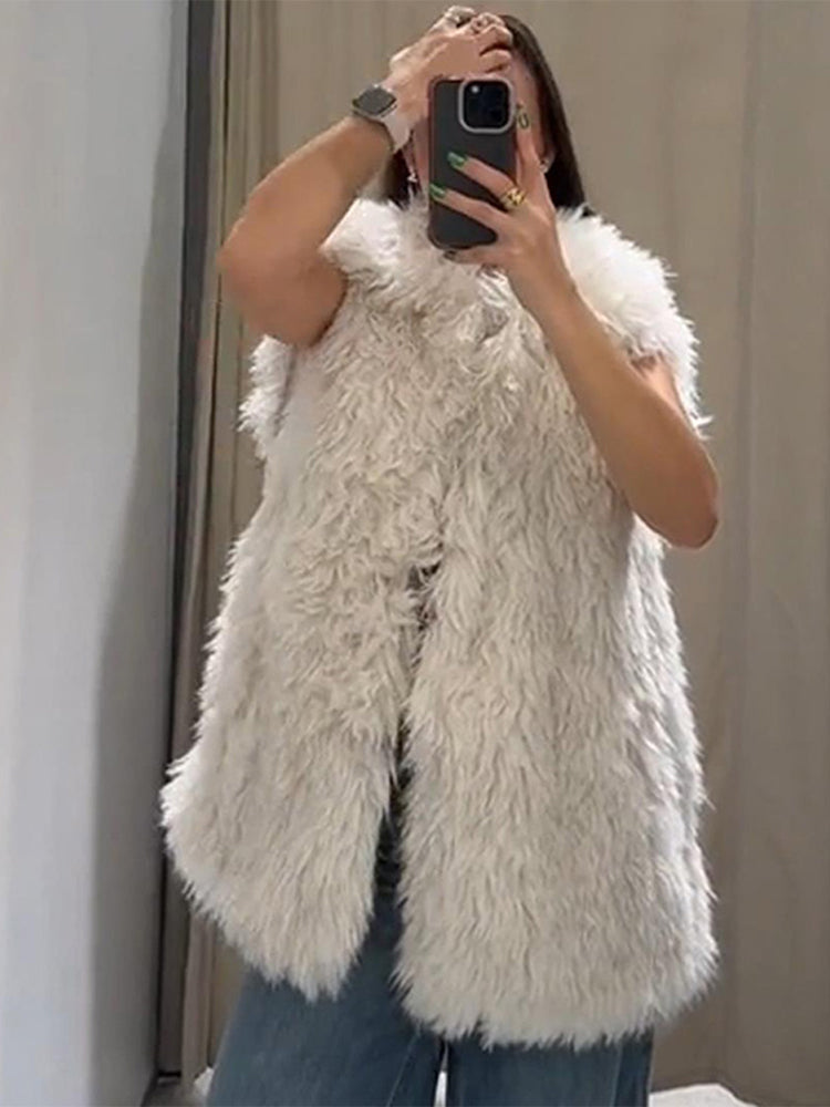 thanksgiving outfit JazzHer Casual Faux Fur Vests Women Loose Lapel Sleeveless Female Plush Waistcoat 2024 Autumn Fashion Street Cozy Waistcoats Lady