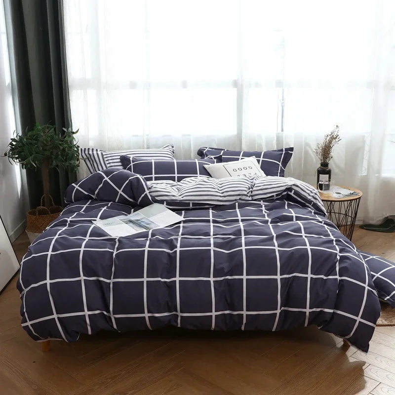 JazzHer Grey Geometric Pattern Duvet Cover Four set series for Adults Teens Polyester Bedding Set with Zip Closure Comforter Covers