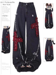 christmas outfit JazzHer Women's Black Gothic Baggy Y2k Jeans Vintage Streetwear Cowboy Pants Harajuku Denim Trousers Aesthetic Emo Trashy 2000s Clothes