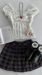 JazzHer Crop Top Y2k Summer Punk Sexy Lace T shirts Body Tees Slim Graphic T shirt Women Clothes 2000s Harajuku Grunge Kawaii Cute Top