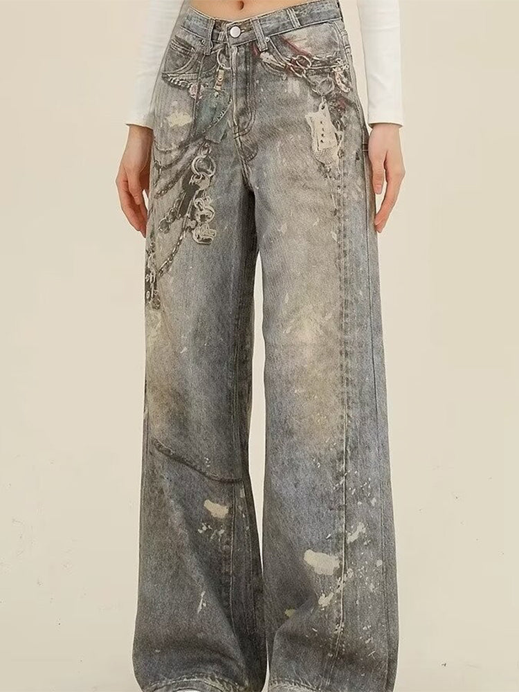 christmas outfit JazzHer Women's Blue Baggy Jeans Harajuku Y2k Denim Trousers Japanese 2000s Style Oversize Pattern Jean Pants 90s Vintage Trashy Clothes