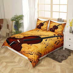 JazzHer Violin Theme Duvet Cover Set Queen Size Music Notes Bedding Set 3pcs For Women Men Xmas Bedroom Decor Violin Music Lover Comfort