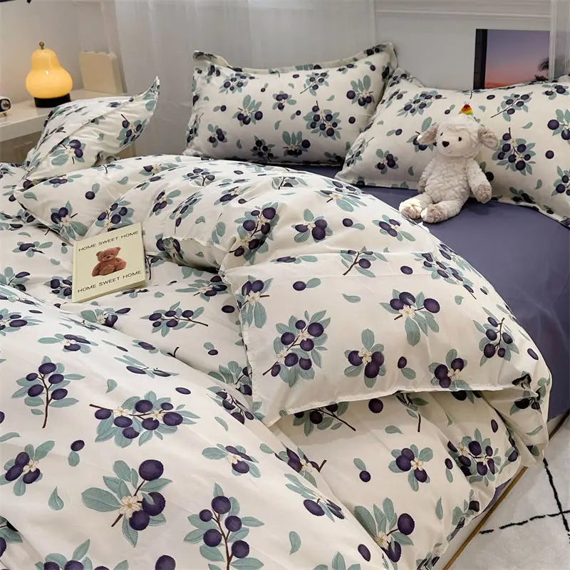 JazzHer Floral Bedding Set with Duvet Cover No Filling Flat Sheet with Pillowcases 2024 New Kids Queen Full Size Boys Girls Bed Linen