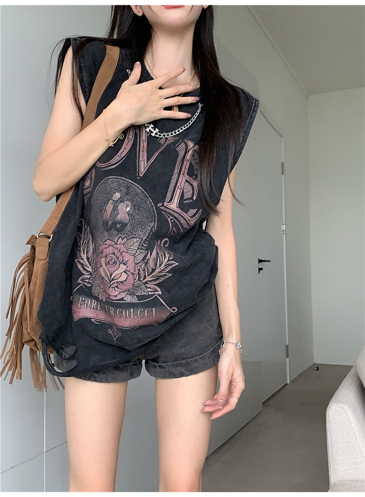 JazzHer Streetwar Y2k Vintage Women T Shirts KPOP Tank Tops Oversized Tees Punk Hip Hop Girl Emo Gaphic Clothes Harajuku Femme Crop Top