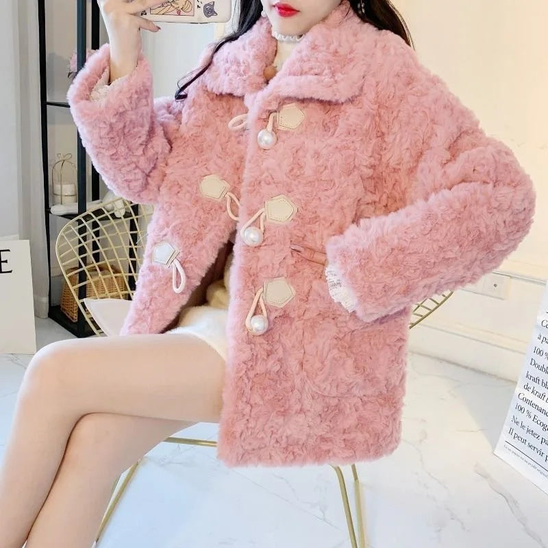 cold weather outfits JazzHer 2024 Winter New Women's Thickened Sheep Velvet Jacket Loose Fit Korean Style Leather Overcoat Young Fashion Real Genuine Leather