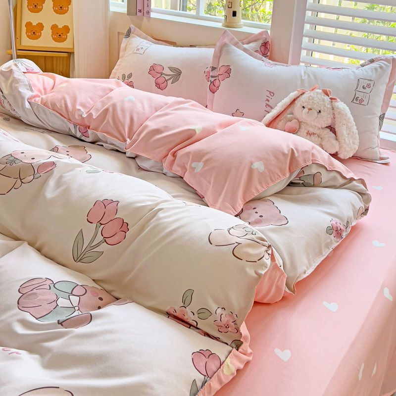 JazzHer Cute Cartoon Bedding Set Kids Adult Favorite Duvet Cover Pillowcase Bed Sheet Single Full Size Queen Girls Boys Bed Linens