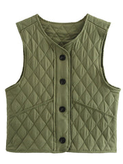 thanksgiving outfit JazzHer Casual Patchwork Plaid Vest Women Green O Neck Single Breasted Sleeveless Pockets Waistcoat 2024 Autumn All Match Vests Coat