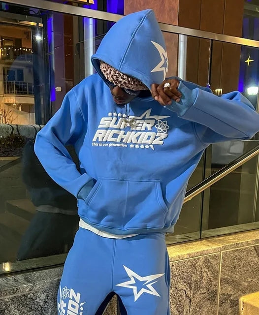 JazzHer Harajuku y2k tops Men Tracksuit Hooded Pullover + Sweatpants Sports Suit woman Casual High Street Sportswear 90s Streetwear Sets