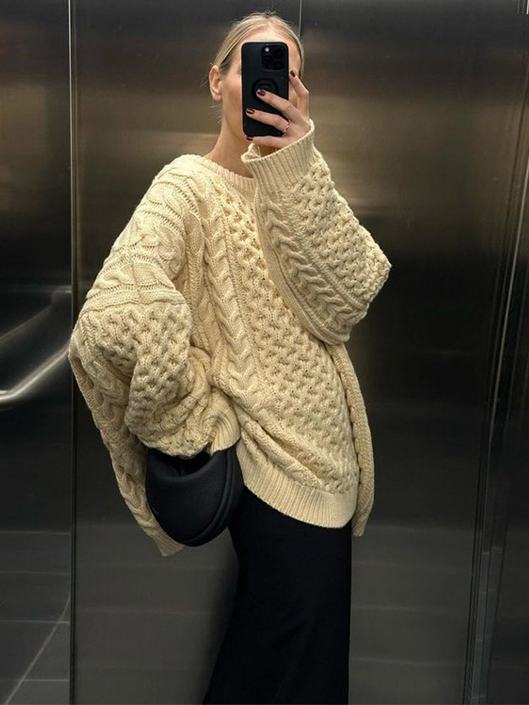 thanksgiving outfit JazzHer Casual Oversized Knit Twist Pullovers Women Solid Loose O-neck Long Sleeve Sweaters Female 2024 Autumn New Street Knitwear Lazy