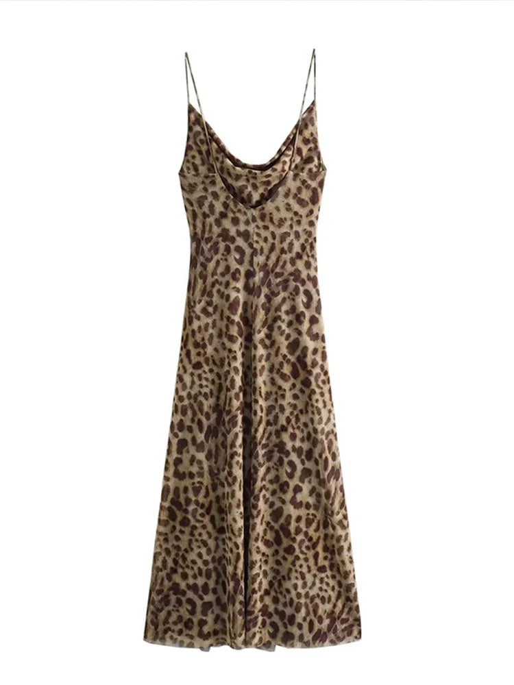 JazzHer Leopard Print Mesh Sling Dress Women Sexy Backless Sleeveless Hip Package Female Dresses 2024 Summer Lady Evening Party Robes