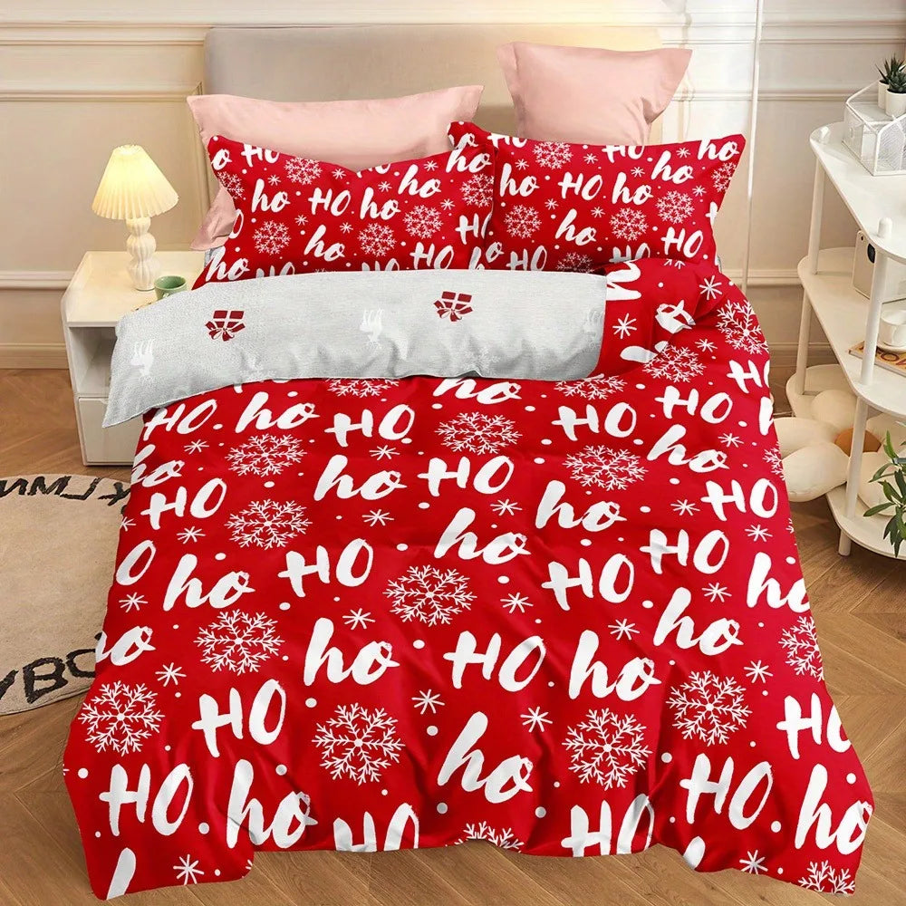 JazzHer 3-Piece Christmas Theme Duvet Cover Set - Soft, Breathable, Comfortable Bedding with Vibrant Tree, Gingerbread Man, and Snowflak