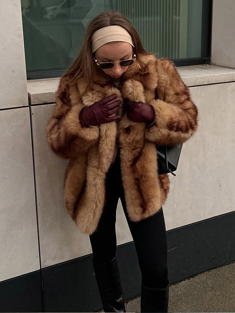 JazzHer Fashion Winter Warm Women's Faux Fur Fluffy Jackets Luxury Lapel Collar Long Sleeve Furry Thick Coat 2025 Chic Female Streetwear