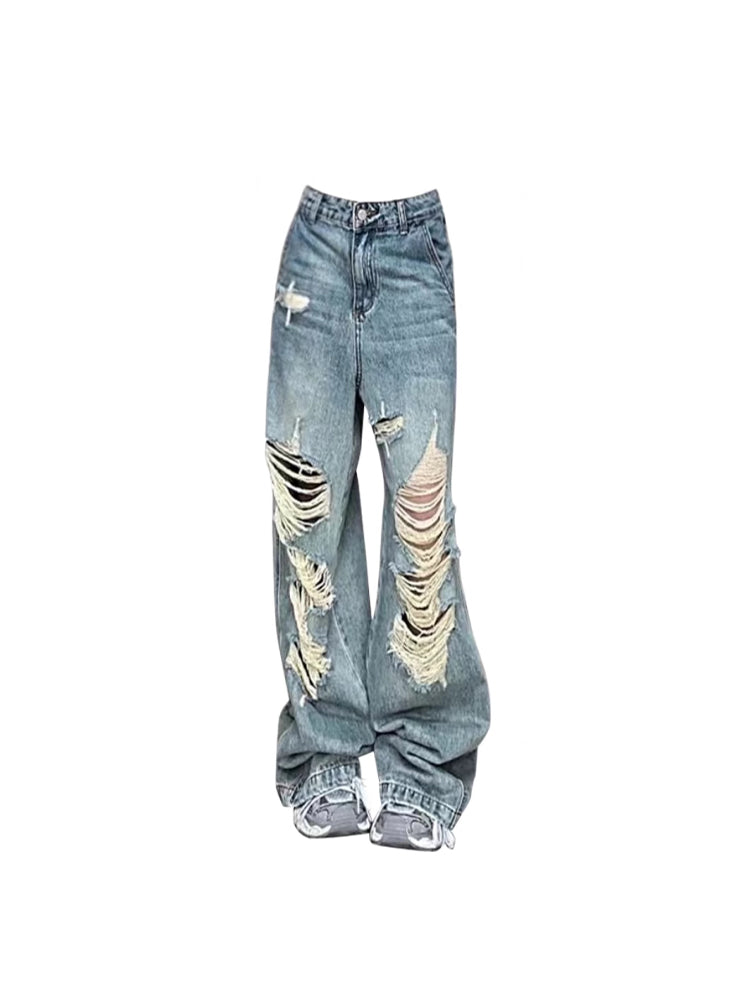 christmas outfit JazzHer Women's Y2k Ripped Jeans Baggy Harajuku 2000s Trashy 90s Aesthetic Denim Trousers Streetwear Oversize Jean Pants Vintage Clothes