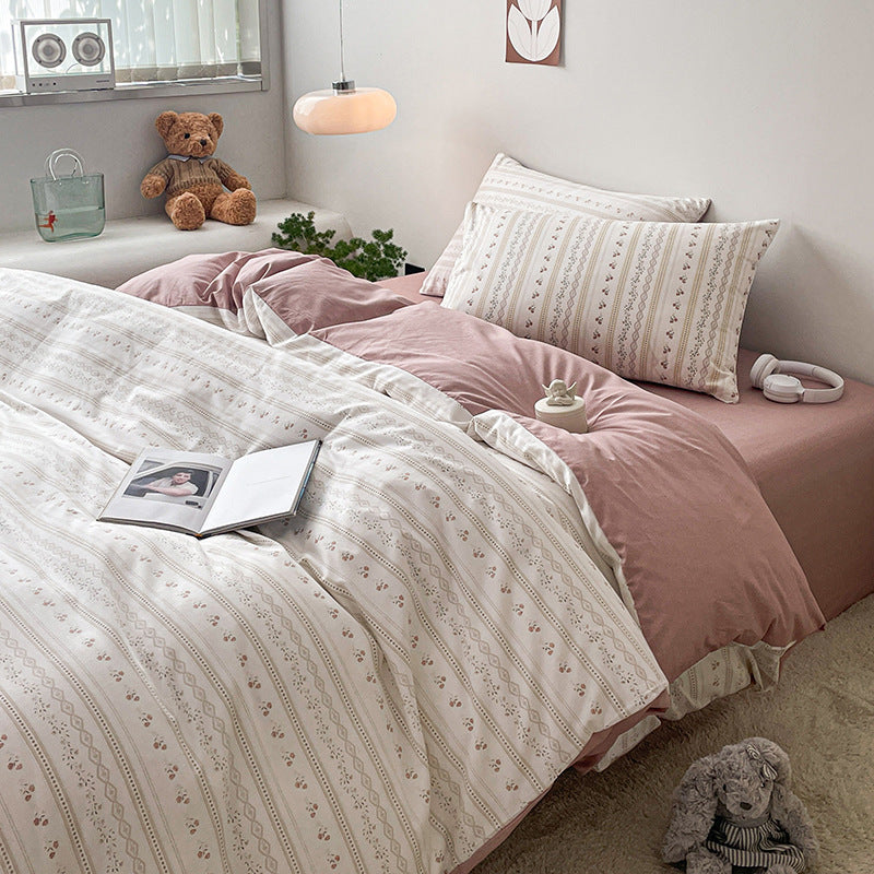 JazzHer Cotton Bedding Set Floral Rabbit Ins No Filler Duvet Cover Flat Sheet Pillowcase Full King Size Soft BedSpread Home Textile
